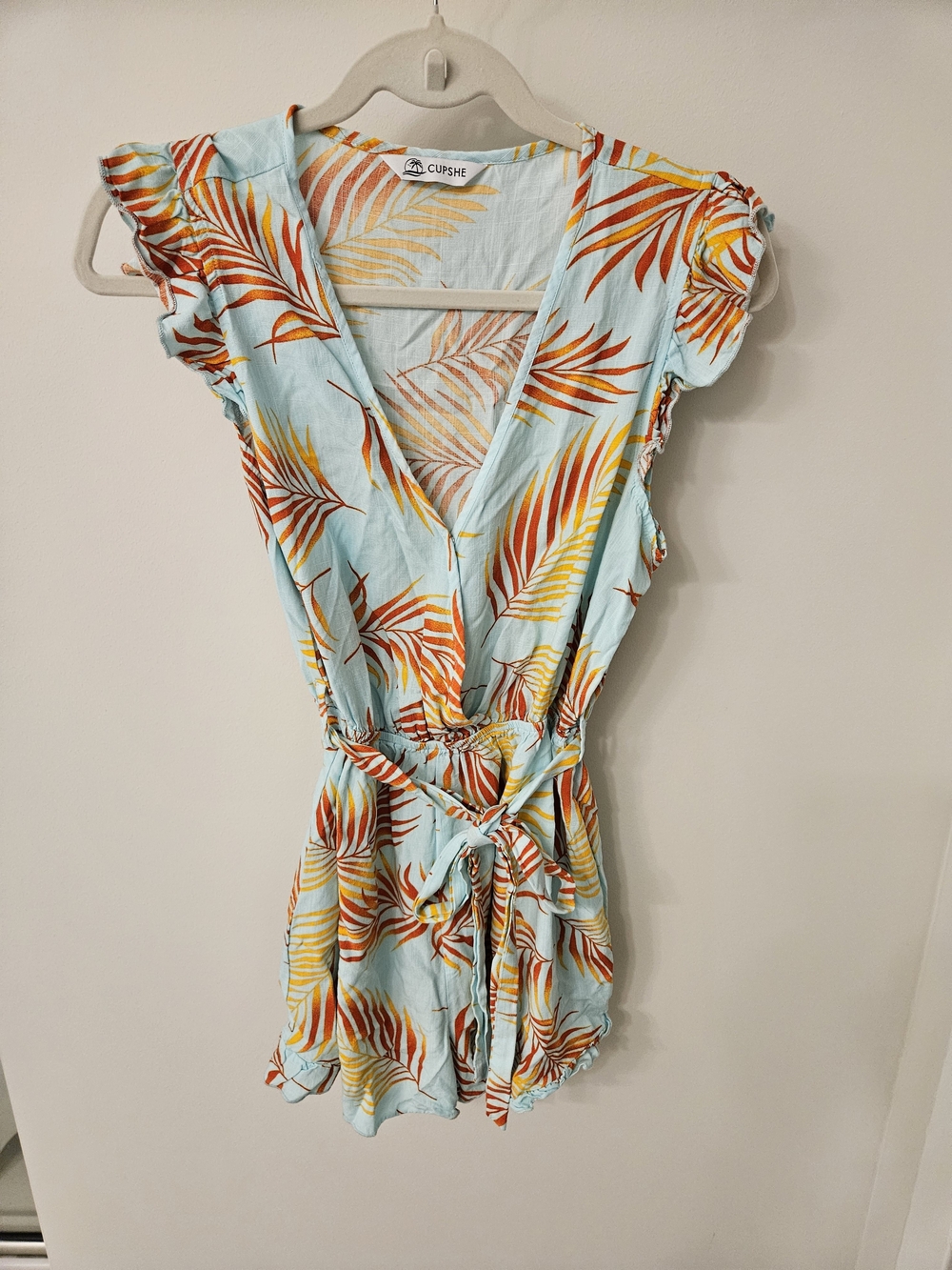 Cupshe Girls' Light Blue Tropical Print One-Piece Romper